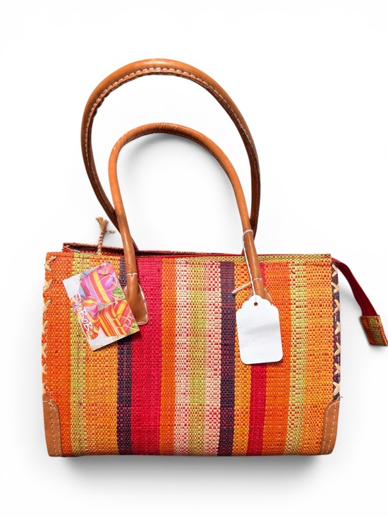 She Boho Handbags - Striped Woven Tote Bag in Orange, Red and Tan